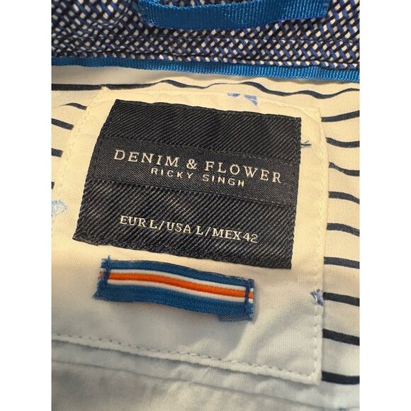 DENIM & FLOWER Ricky Singh Button Down Ditsy Floral Cotton Shirt Size Large - Picture 4 of 6